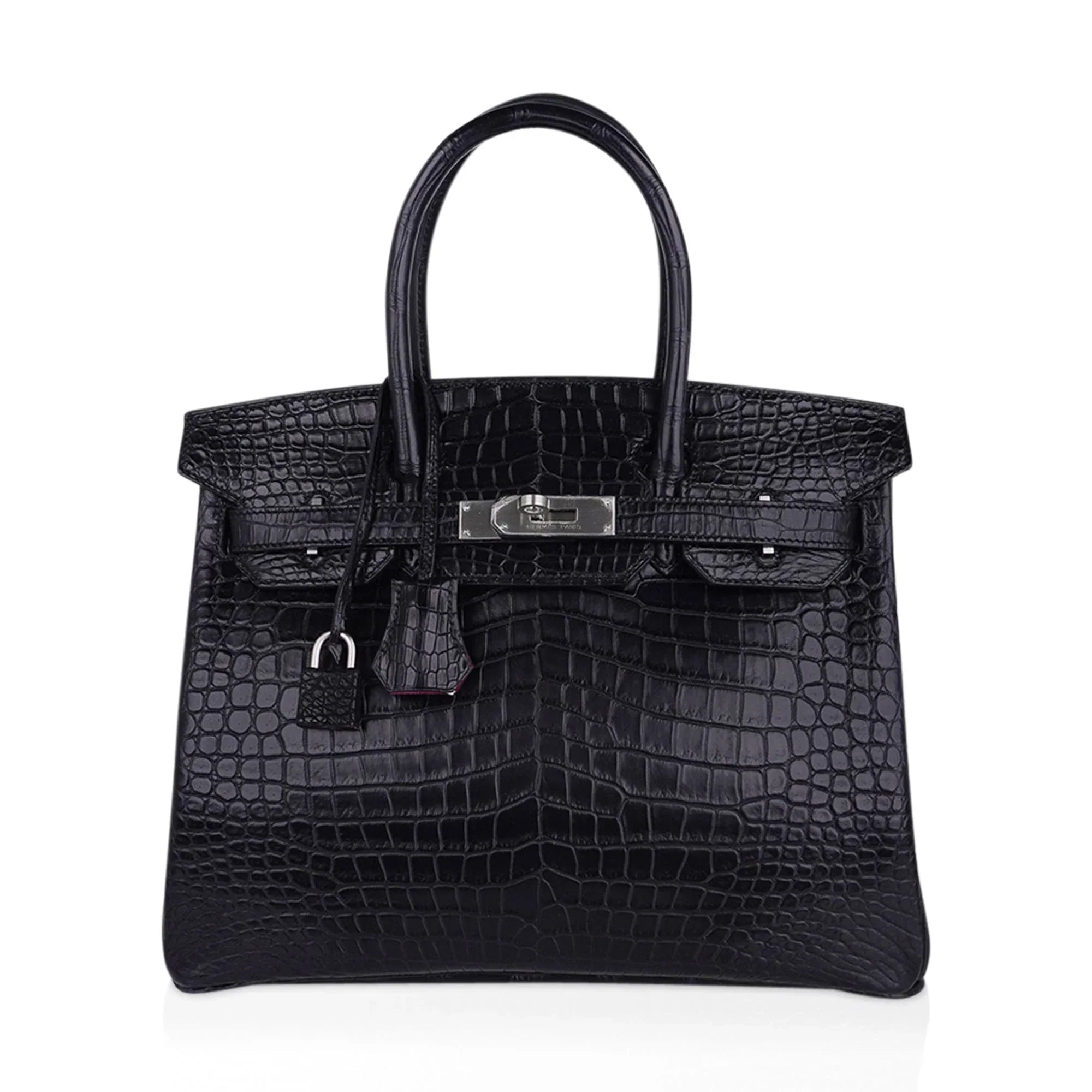Birkin HSS 30 Matte Porosus Crocodile Black / Rose Pourpre Bag