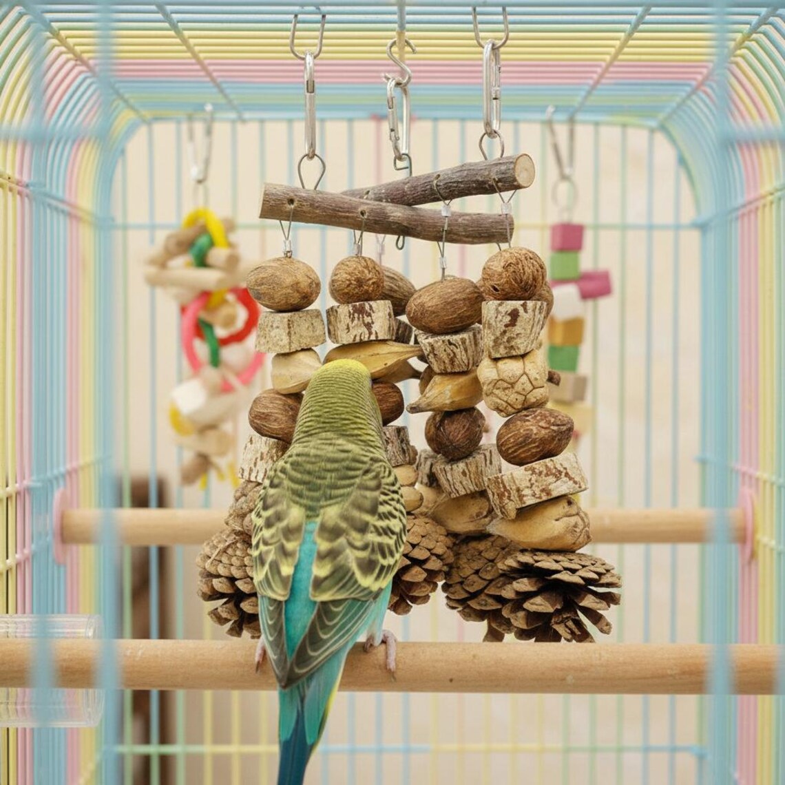 Natural Wood Parrot Foraging Toy, Beak Grinding Chew Toy