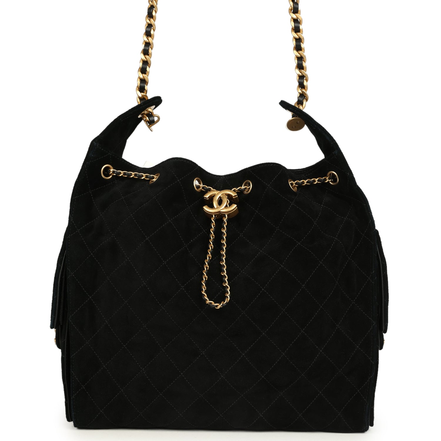 Chanel Medium 25 Hobo Bag Black Suede Antique Gold Hardware
