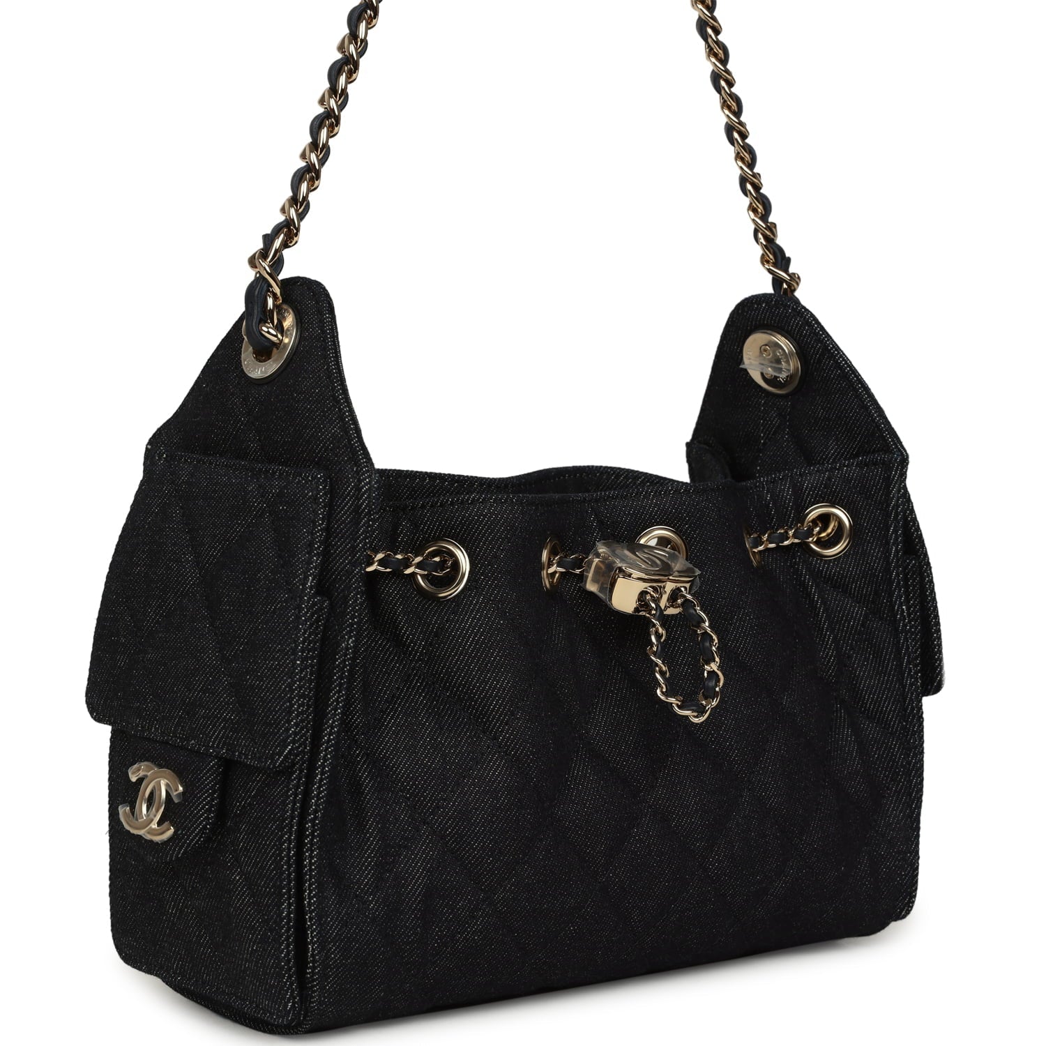 Chanel Mini 25 Hobo Bag Dark Blue Denim Light Gold Hardware
