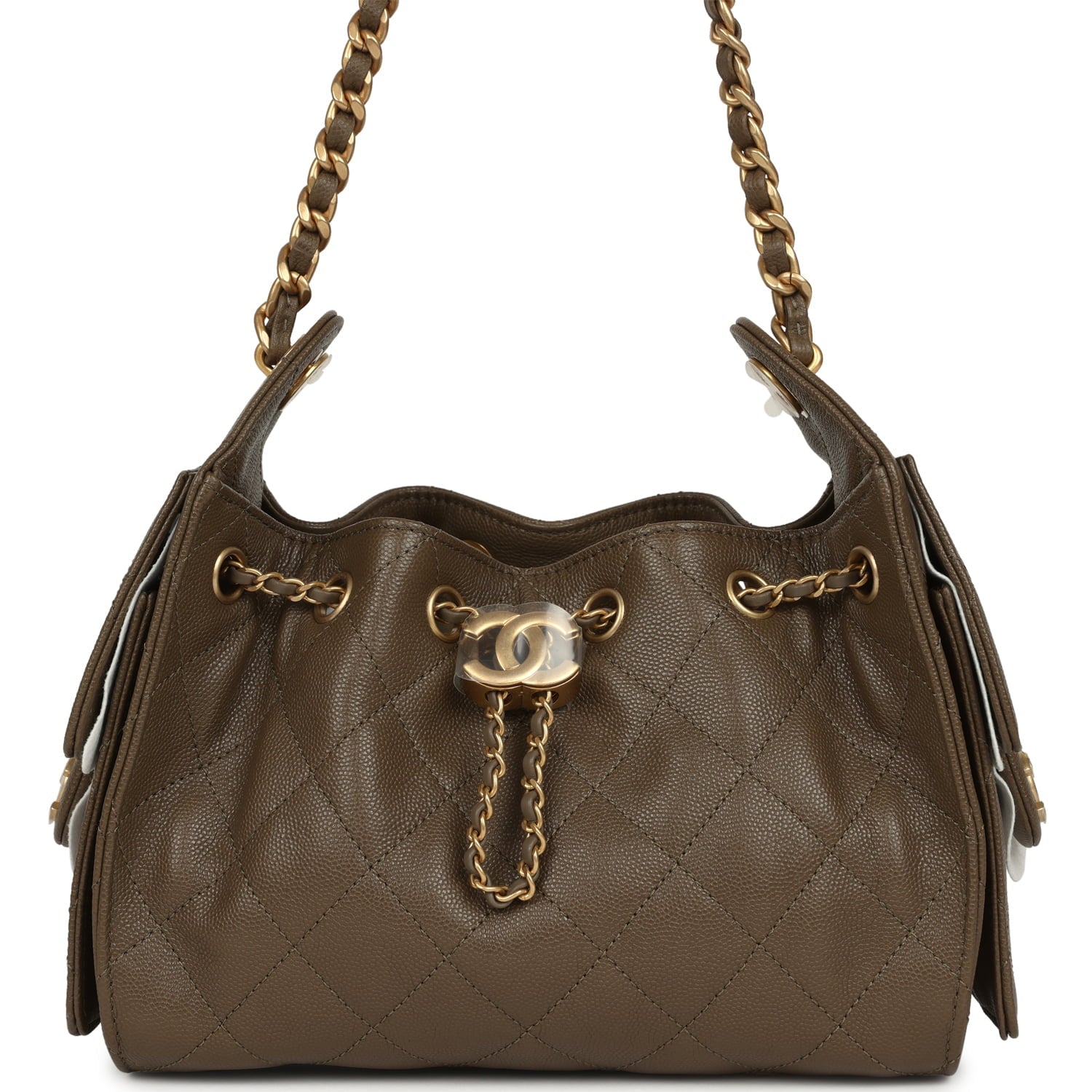 Chanel Mini 25 Hobo Bag Dark Khaki Caviar Antique Gold Hardware