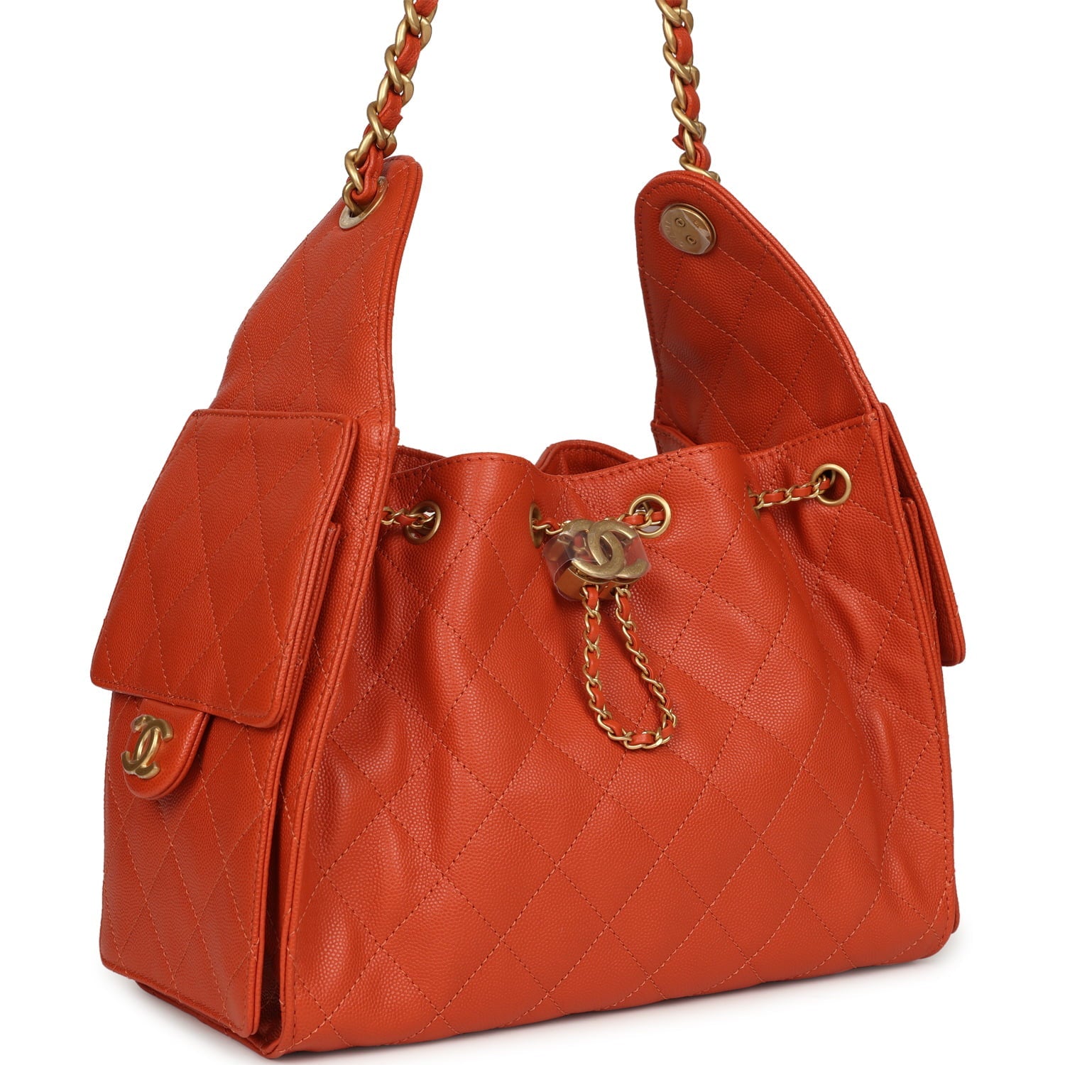 Chanel Small 25 Hobo Bag Dark Orange Caviar Antique Gold Hardware