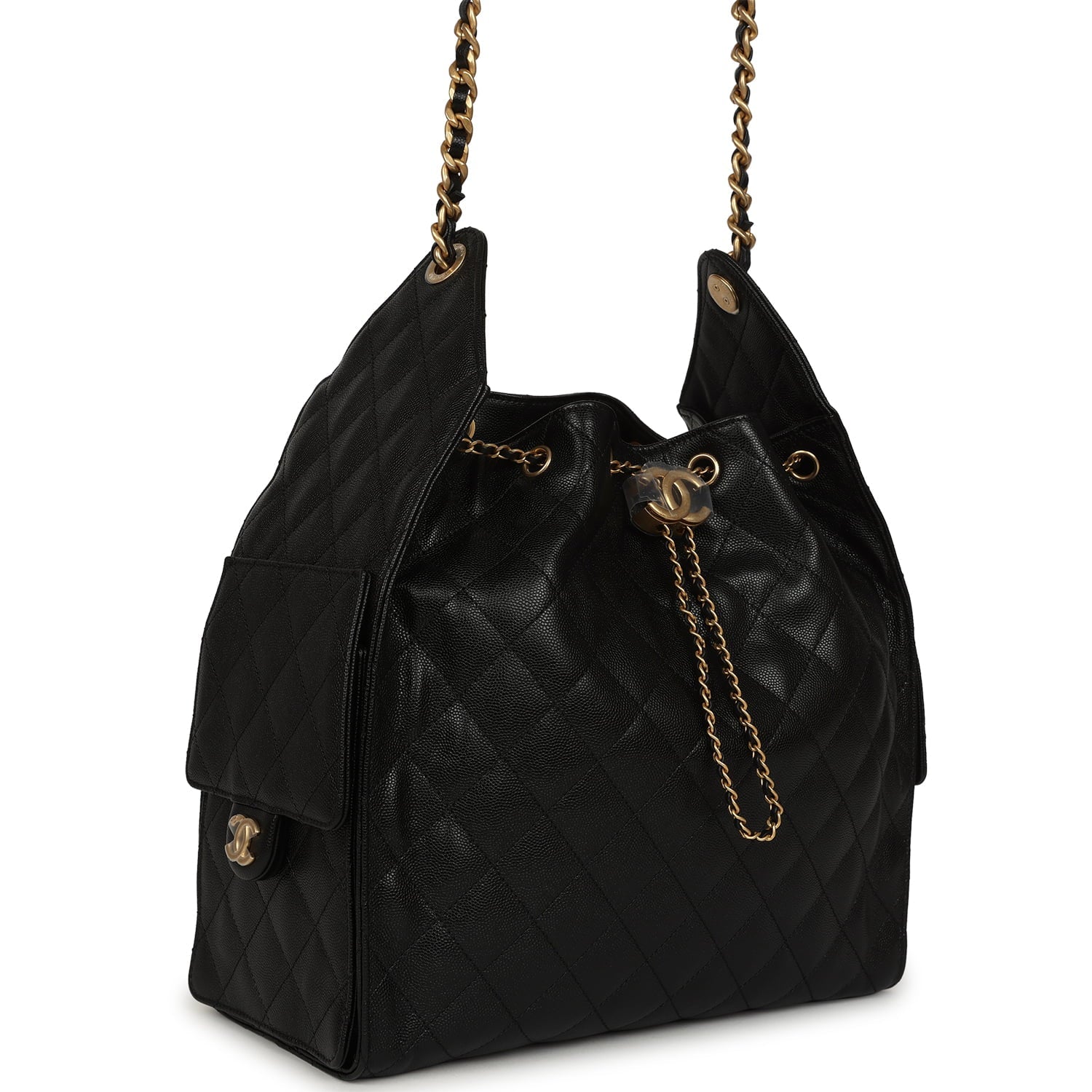 Chanel Medium 25 Hobo Bag Black Caviar Antique Gold Hardware