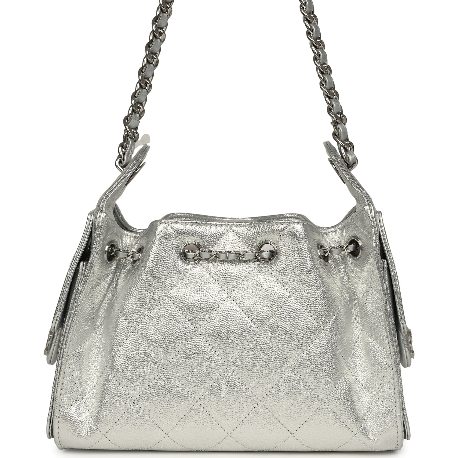 Chanel Mini 25 Hobo Bag Metallic Silver Caviar Silver Hardware