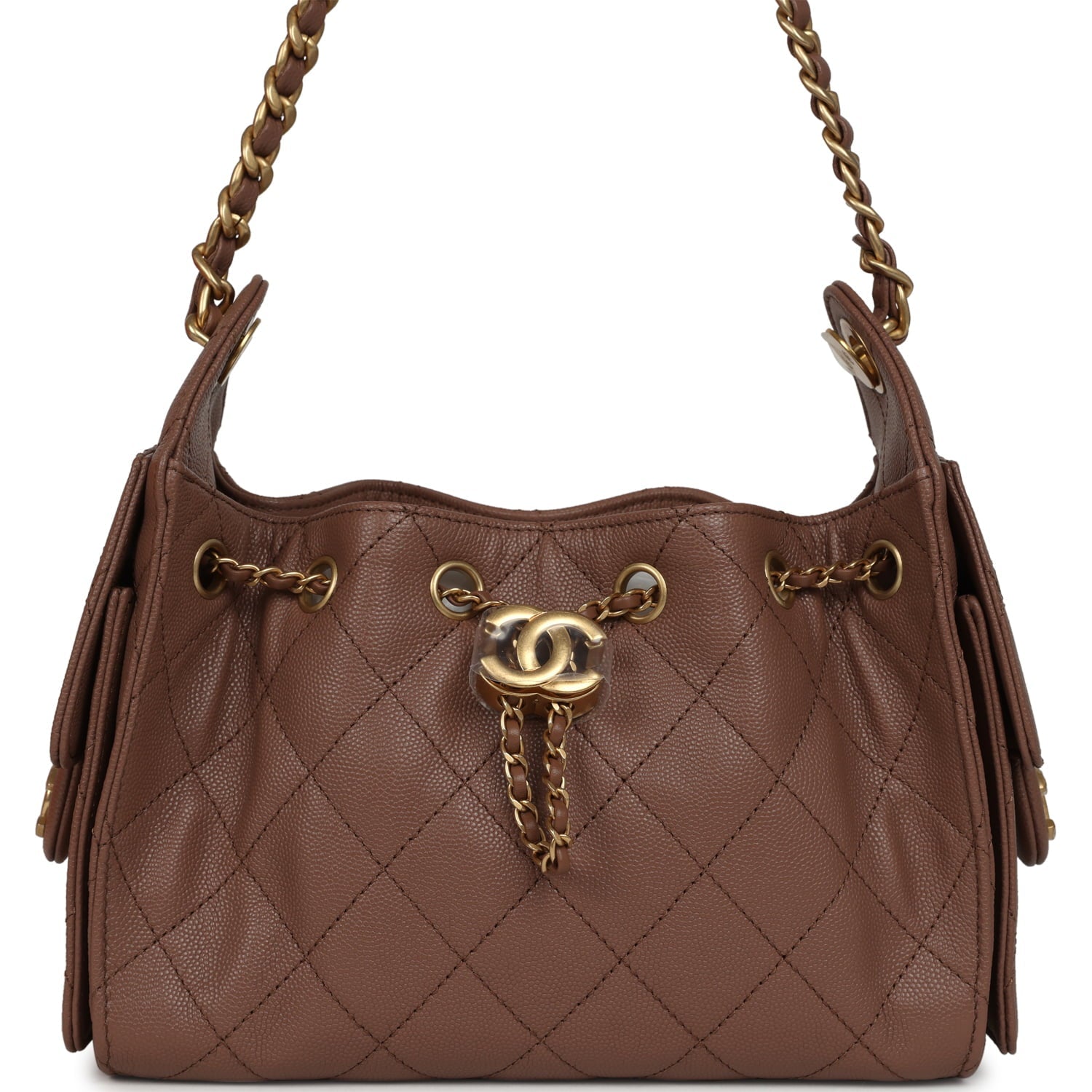 Chanel Mini 25 Hobo Bag Brown Caviar Antique Gold Hardware
