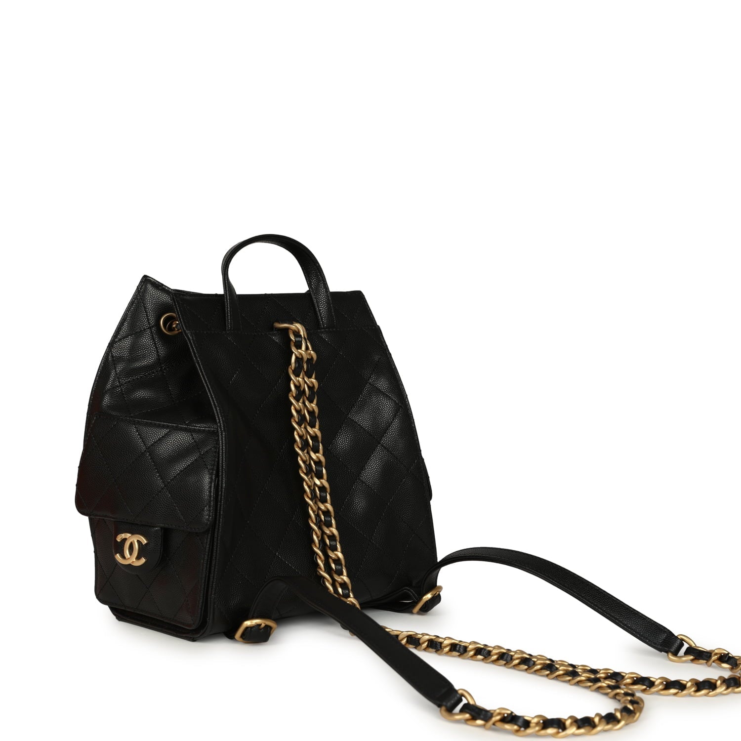 Pre-owned Chanel Small 25 Hobo Backpack Black Caviar Antique Gold Hardware