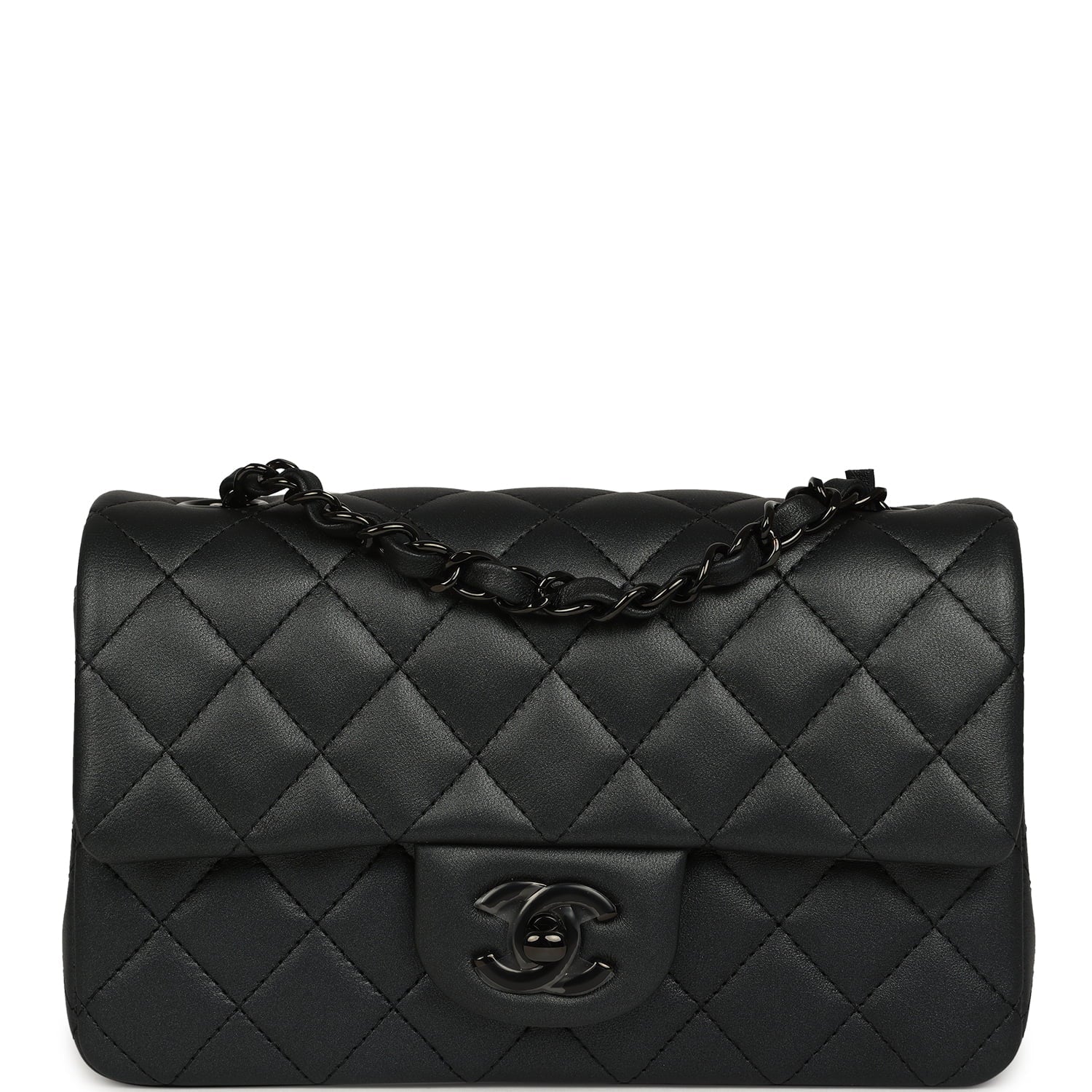 Chanel Mini Classic Rectangular Flap Bag So Black Iridescent Lambskin Black Hardware
