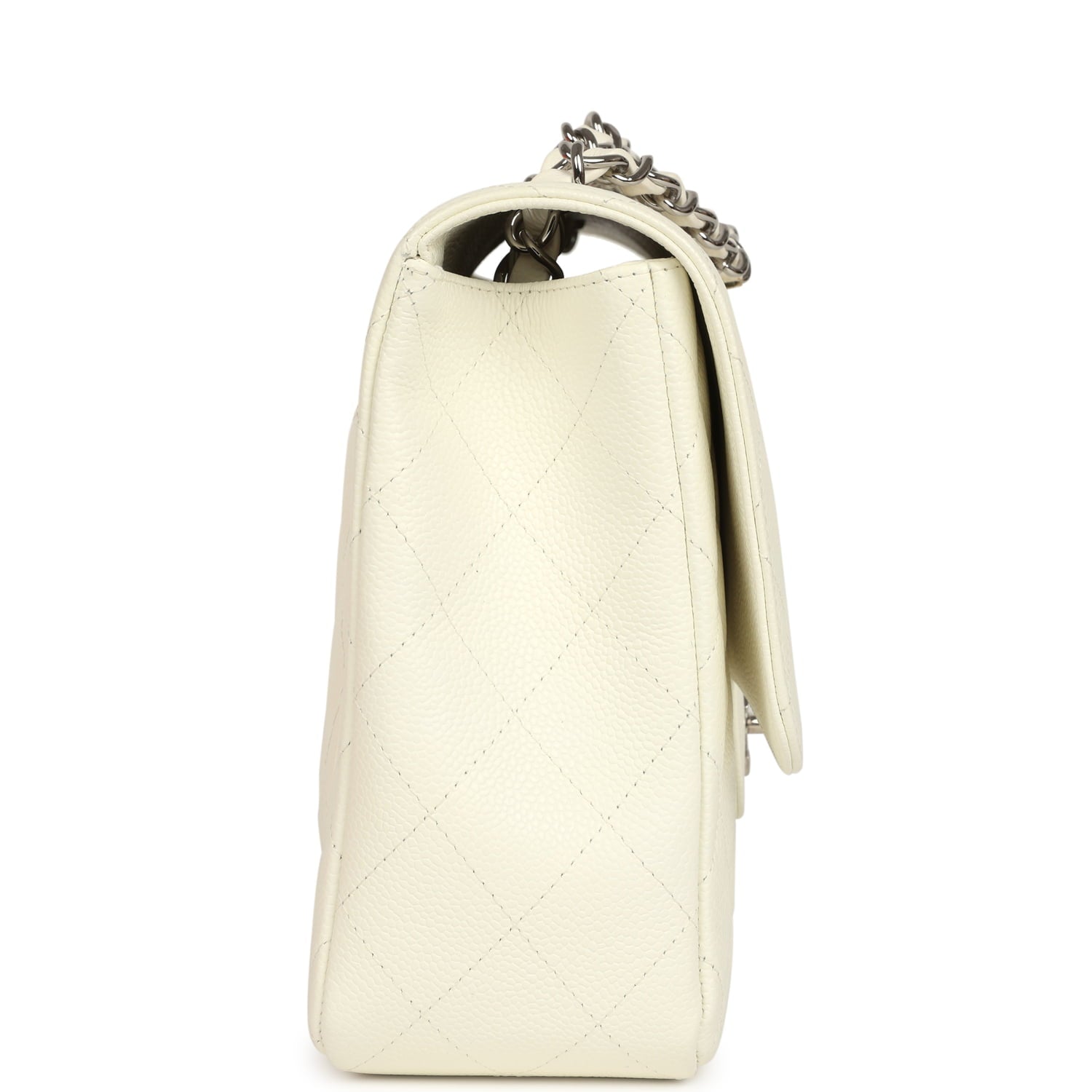 Vintage Chanel Classic Jumbo Single Flap Bag White Caviar Silver Hardware