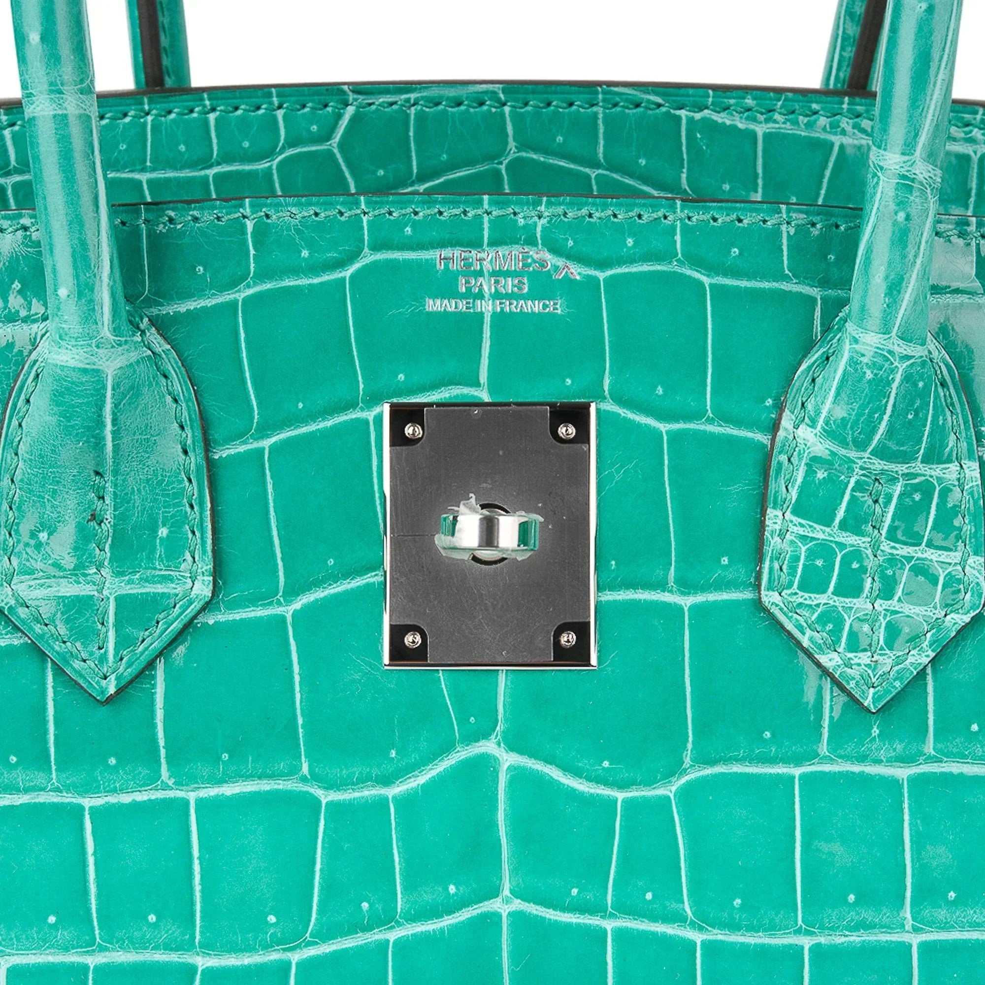 Limited Edition Birkin 30 Bag Vert Jade Porosus Crocodile with Palladium Hardware