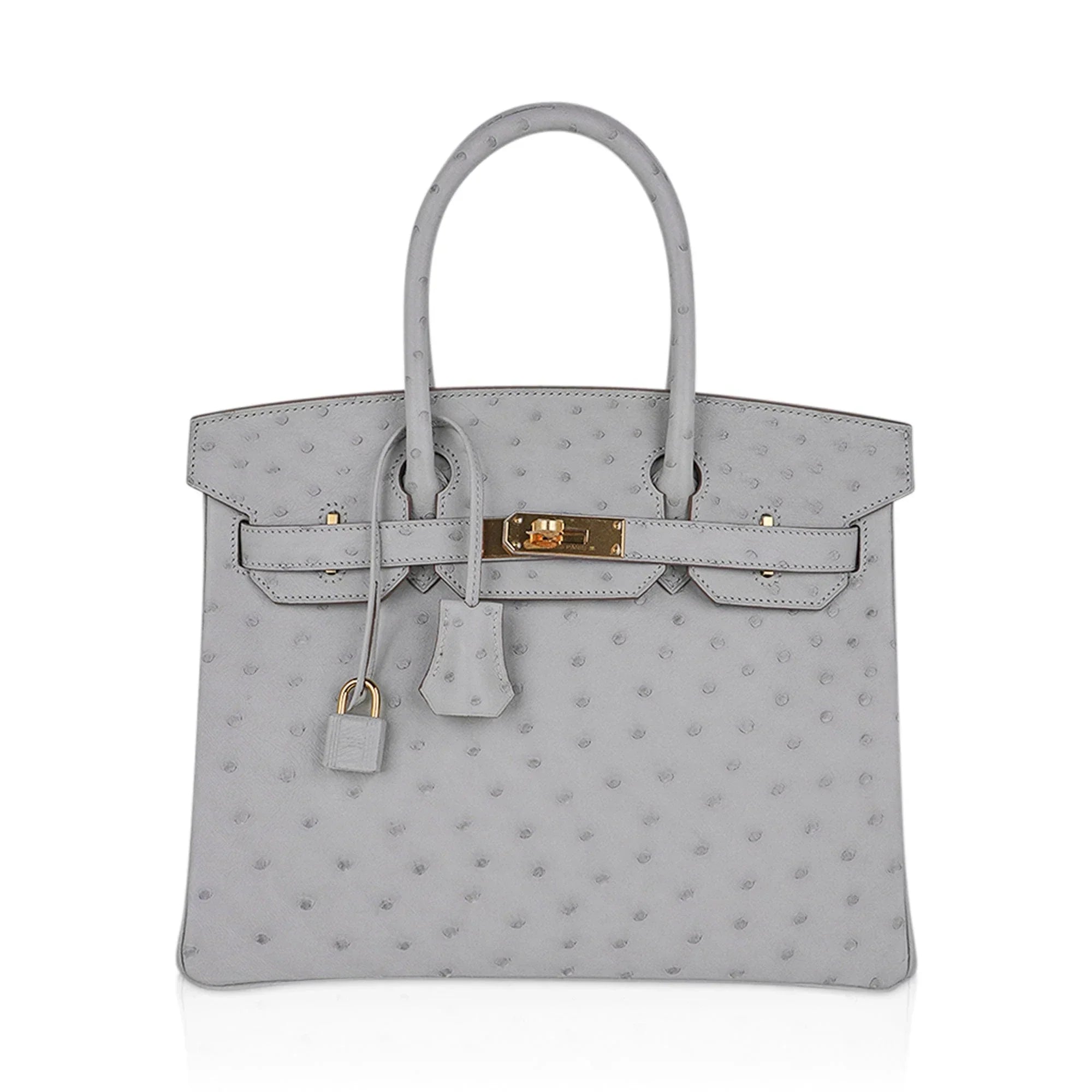 Birkin 30 Bag Gris Perle Ostrich with Gold Hardware