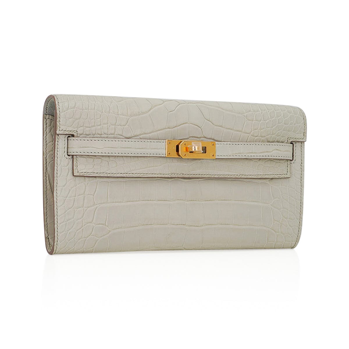 Kelly Classique To Go Wallet Beton Matte Alligator Gold Hardware